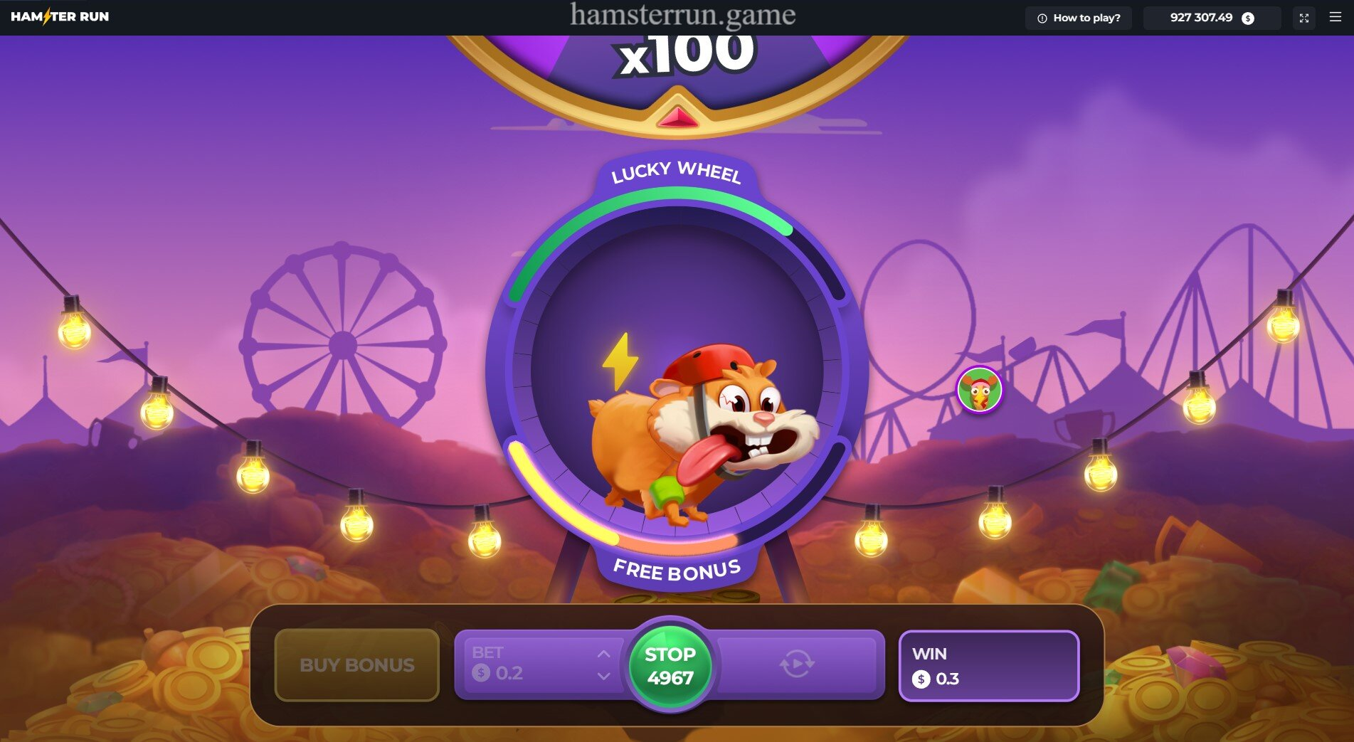 Hamster Run lucky wheel bonus screen